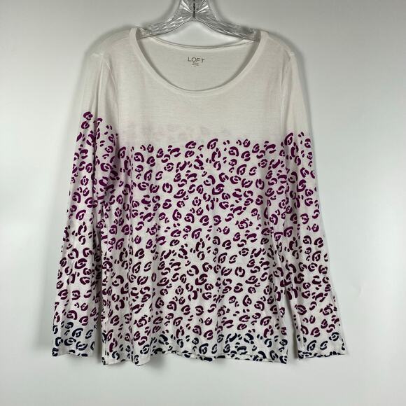 Loft Long Sleeve T-Shirt White Purple Ombre Leopard 100% Cotton Womens Sz Small - Picture 3 of 11
